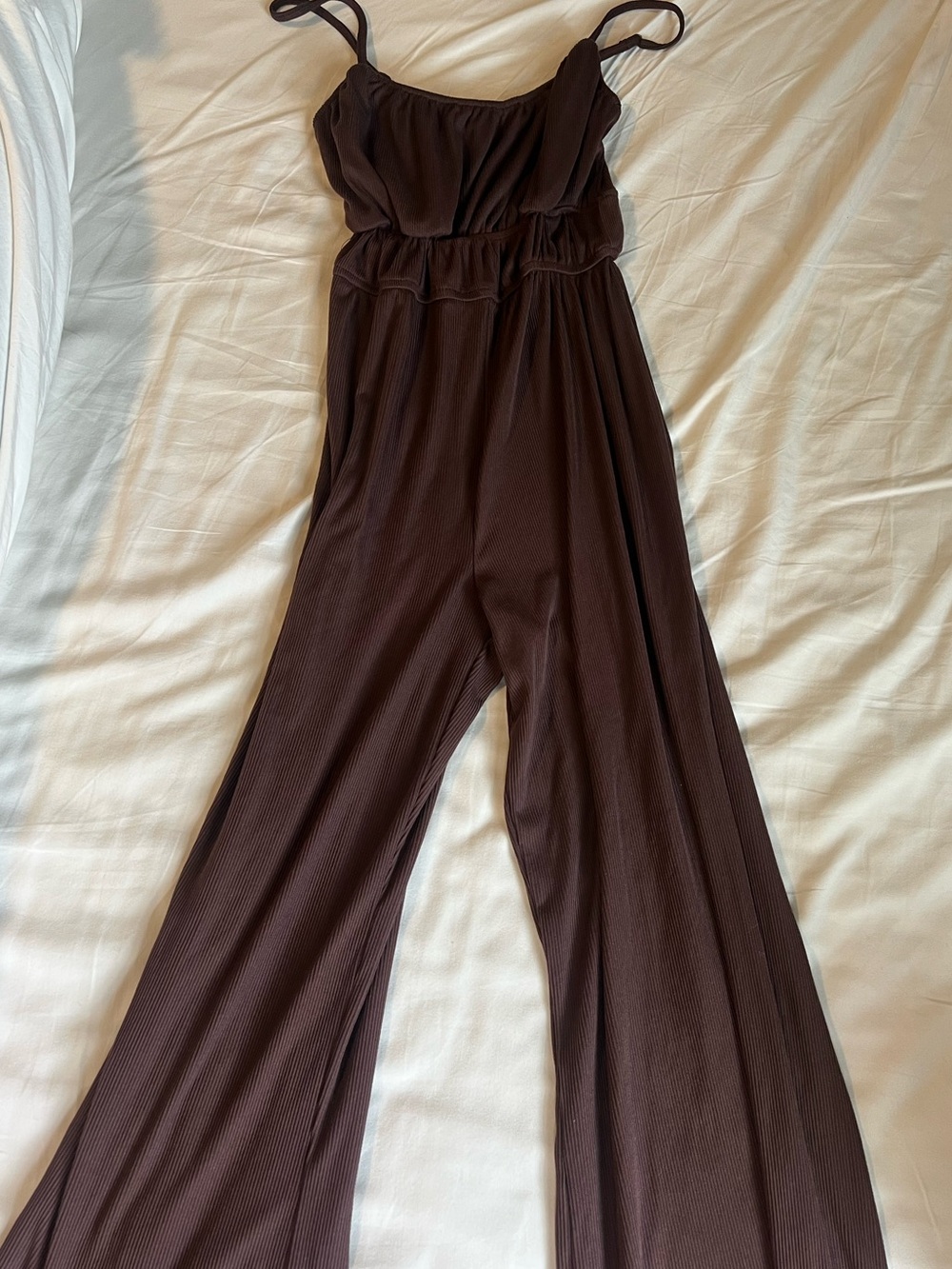 Brown Wide-Leg Spaghetti-Strap Jumpsuit